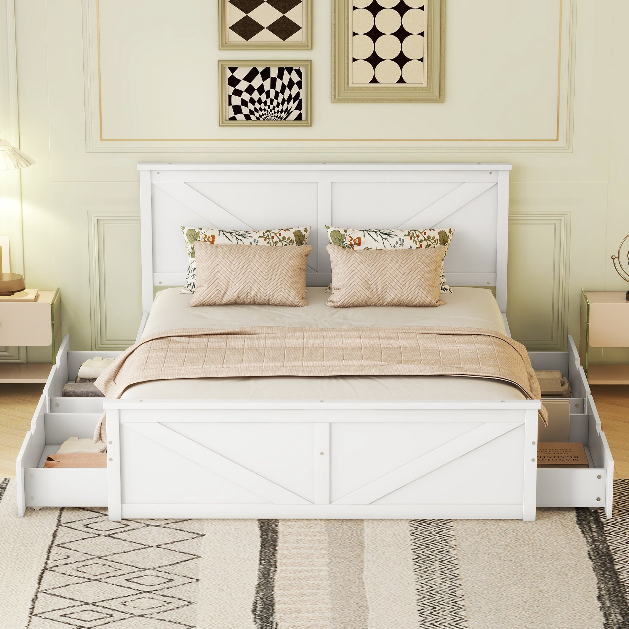 okwish 160x200 cm einfaches Plattformbett aus Holz, schlicht und stilvoll, mit vier Schubladen, weiß