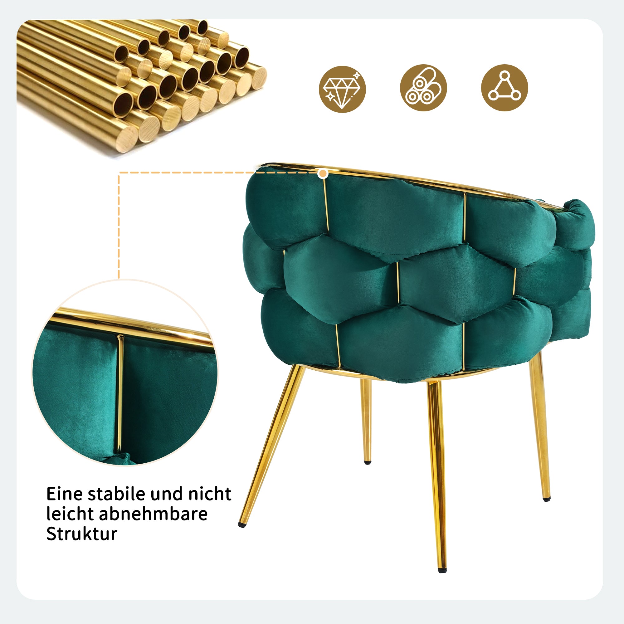 1 okwish Luxus-Samtstuhl (je 1 Satz Wohnzimmerstuhl, Esszimmerstuhl, Make-up-Stuhl, moderner Modestuhl), vergoldete Eisenbeine, grüner Stuhl, Bubble-Stuhl