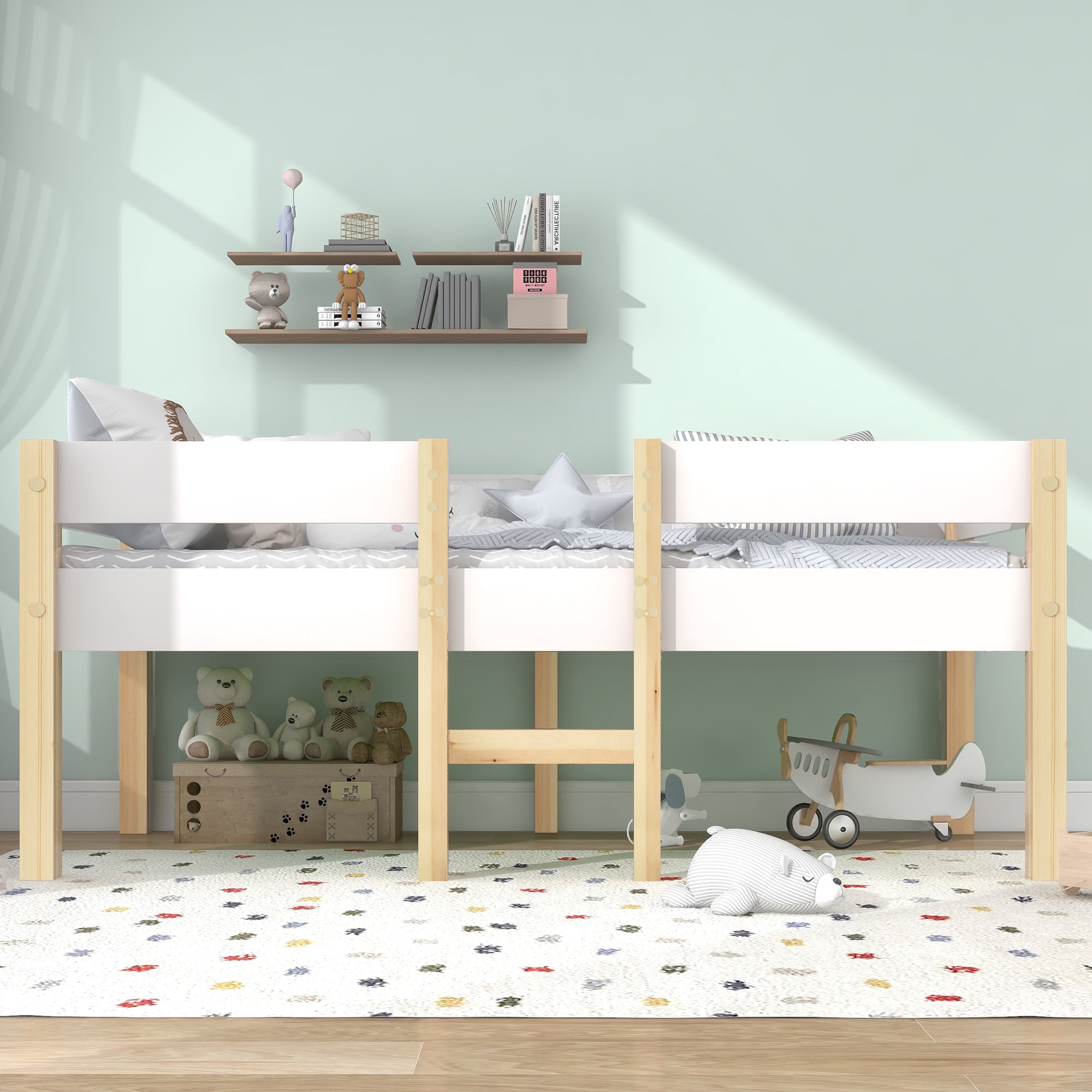 okwish Bett Kinderbett mit Rausfallschutz, 90x190 cm Weiß