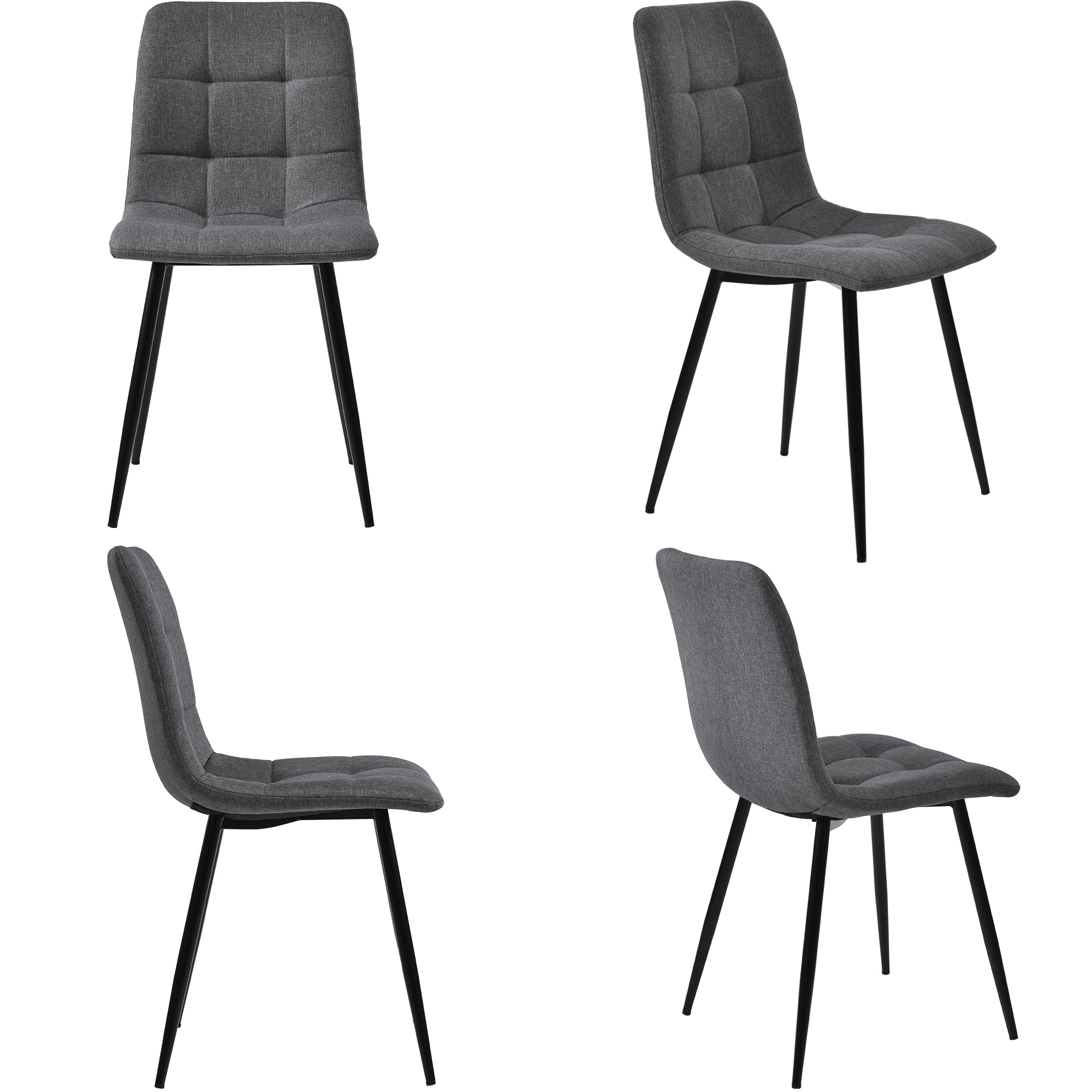 okwish 46-Zoll-Esstisch mit 4 Stühlen, rechteckiger Esstisch, modernes Küchentisch-Set, dunkelgraue Leinen-Esszimmerstühle, schwarze Beine