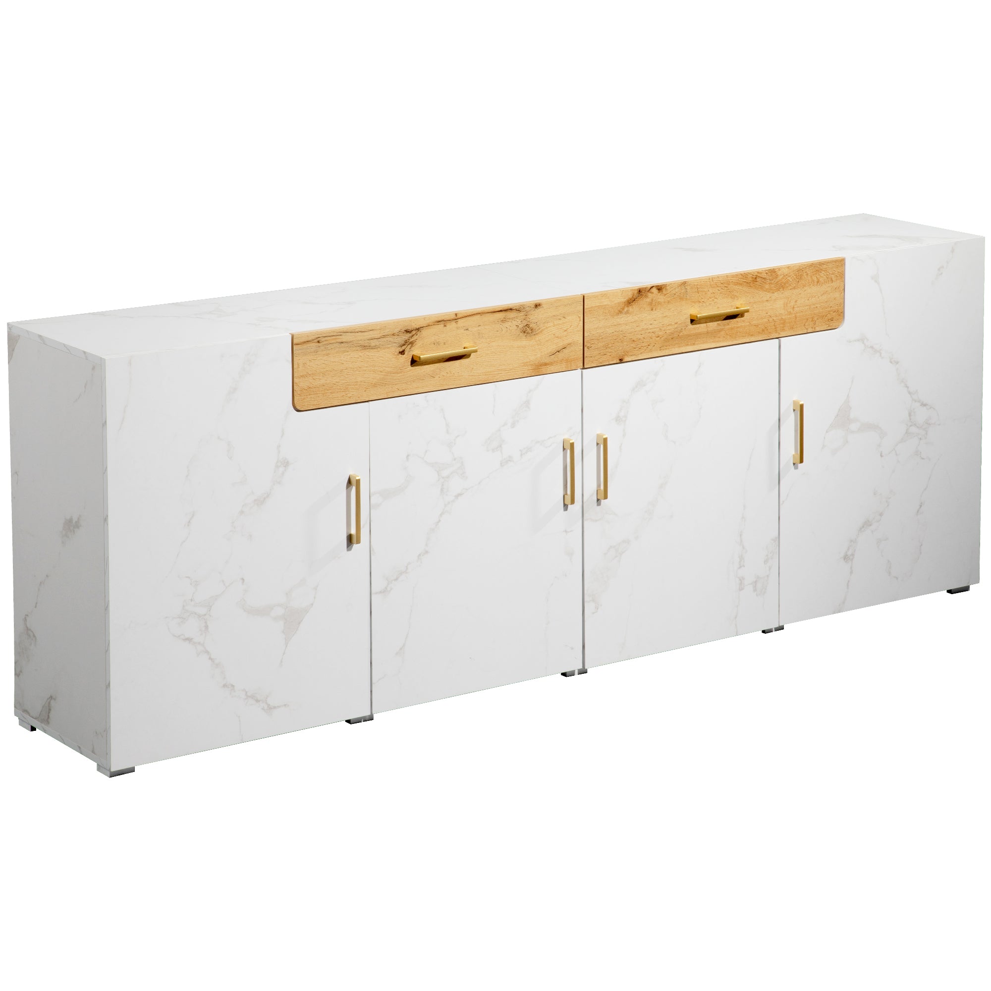 okwish Sideboard, Küchenschrank, Aufbewahrungsschrank, Kommode mit 4 Türen, 2 Schubladen, Buffet (208 x 39,5 x 80 cm)