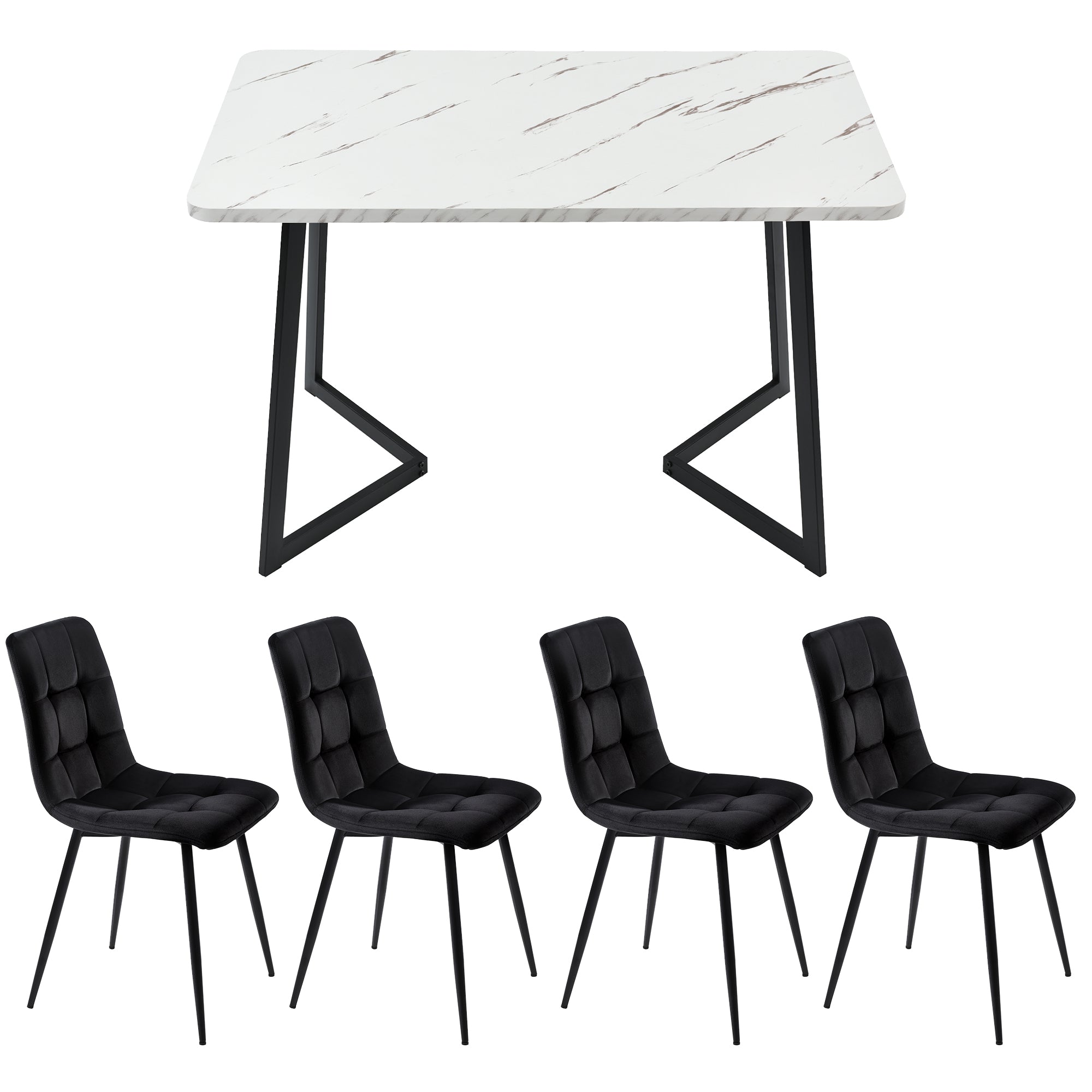 okwish Esstisch mit 4 Stühlen Set Rechteckiger Esstisch Moderner Küchentisch Set Esszimmerstuhl aus Samt Küchenstuhl 117cm, Schwarz
