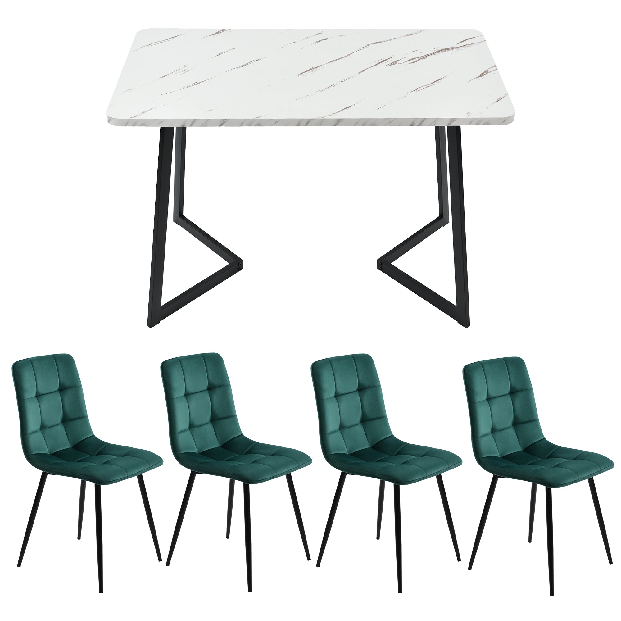 okwish Esstisch mit 4 Stühlen Set Rechteckiger Esstisch Moderner Küchentisch Set Esszimmerstuhl aus Samt Küchenstuhl 117cm, Grün