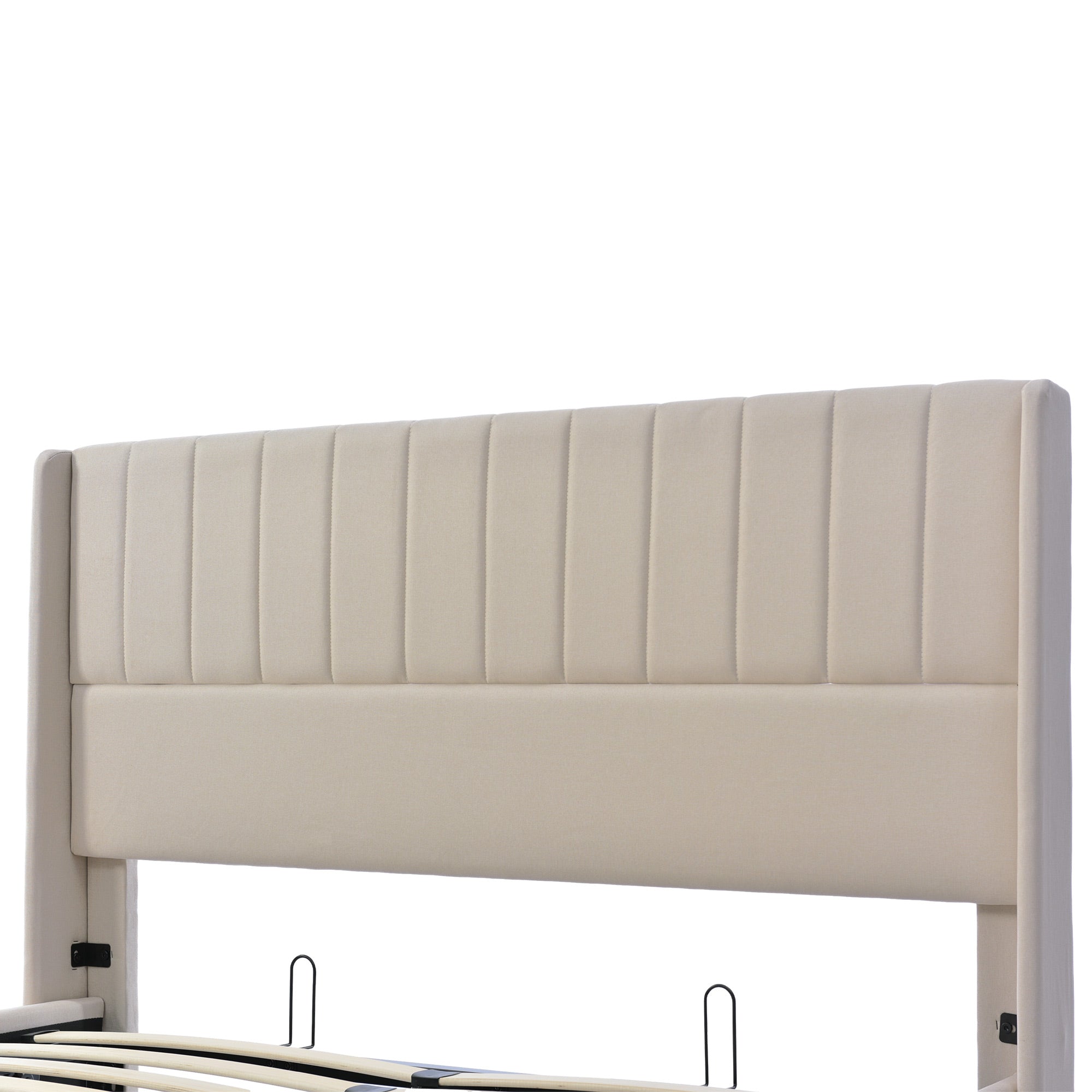 okwish Polsterbett 140x200cm Hydraulisch Doppelbett , Stauraumbett Lattenrost aus Holz, Bett mit Lattenrost aus Metallrahmen, Leinen, Beige(Ohne Matratze)