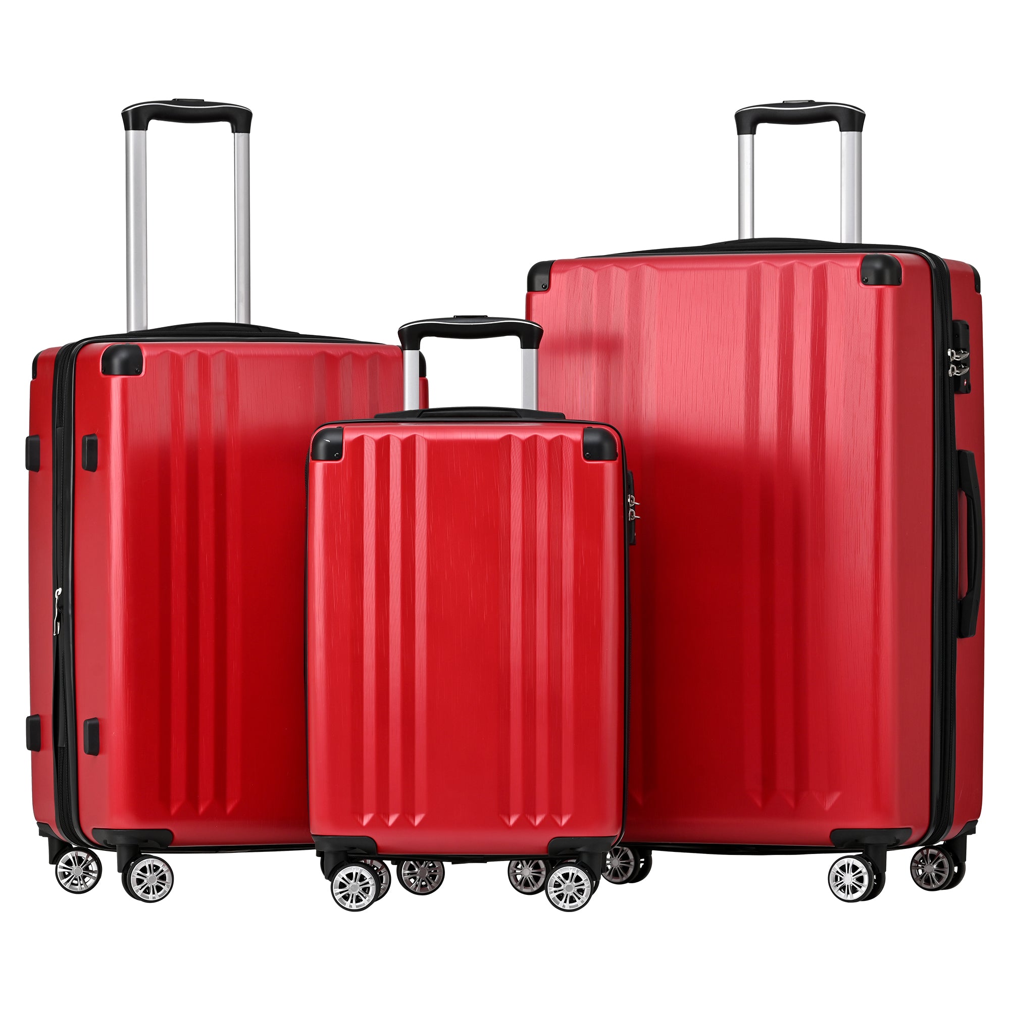 Kofferset, Koffer Hartschale-Koffer , Rollkoffer, Reisekoffer, Handgepäck 4 Rollen, ABS-Material, TSA Zollschloss, M-L-XL-Set Rot