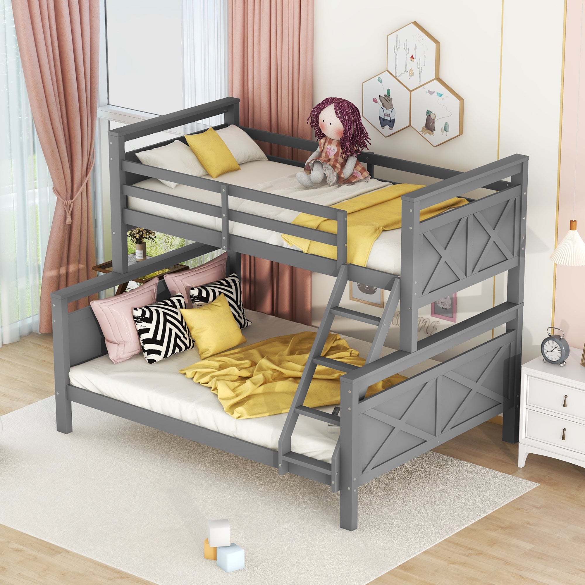 okwish Etagenbett für Kinder und Jugendliche, umbaubar in 2 separate Betten, mit Leiter und Sicherheitsgeländer, grau (oben: 90x200 cm, unten: 140*200 cm)