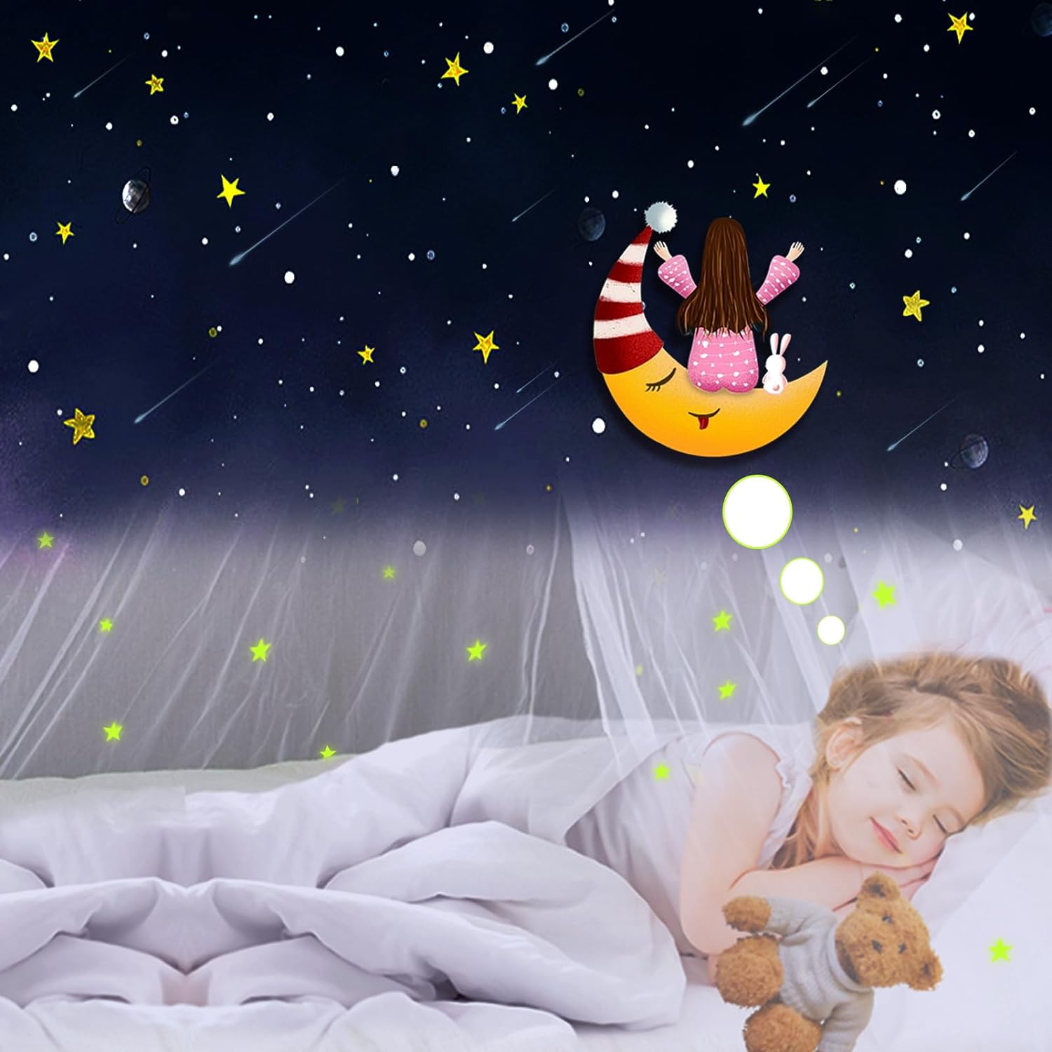 Tagesdecke mit glitzernden Sternen – Mädchenzimmerdekoration, Prinzessinnen-Moskitonetz – Himmelbettvorhänge für Kinder und Kinderbetten